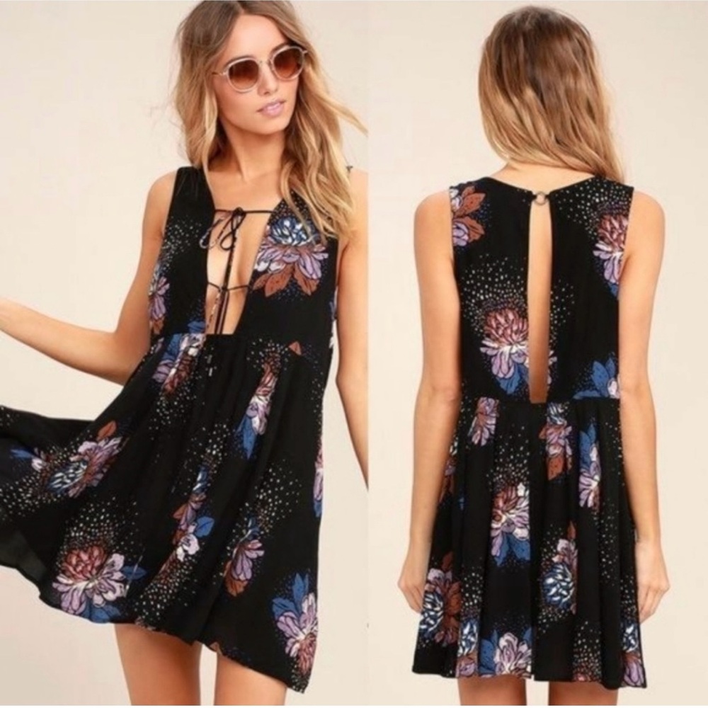 Free People Lovely Day Black Floral Print Dress